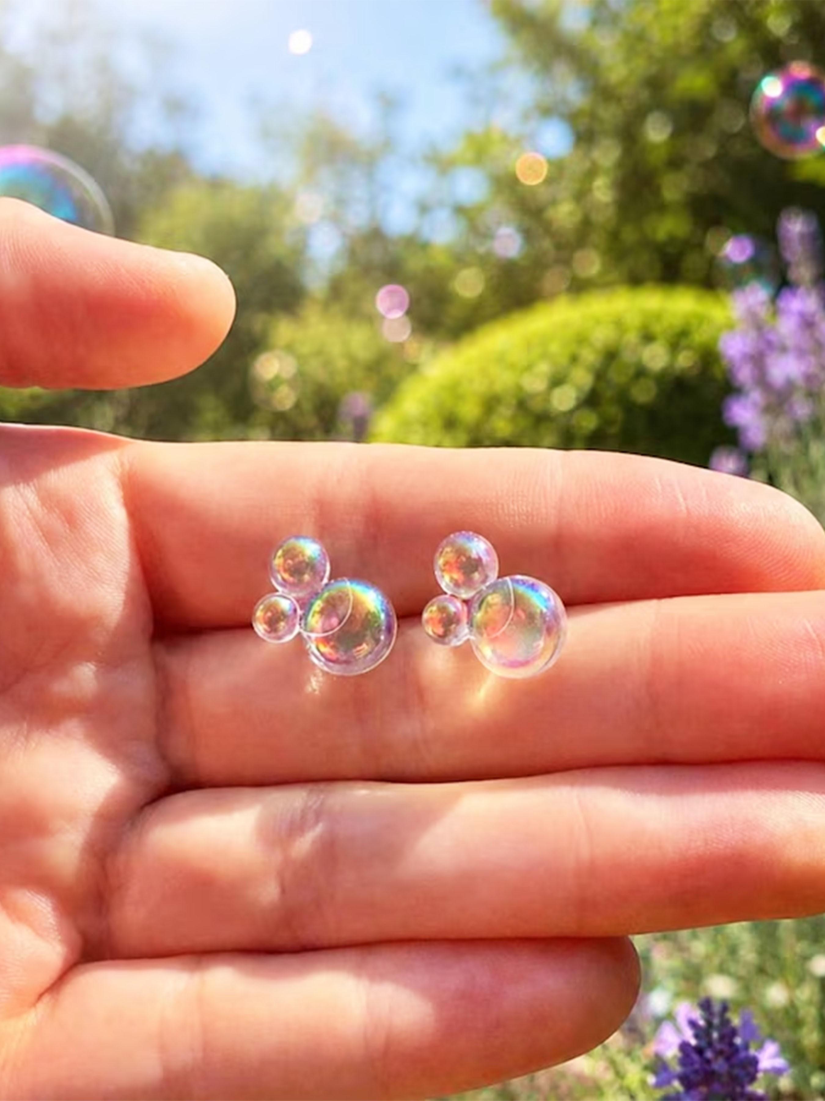 1Pair Rainbow Bubble Earrings, Color-Changing Magic, Handmade Witch Theme Gift, Flat Bottom Design, Perfect for Unique Accessories, Witchy Jewelry