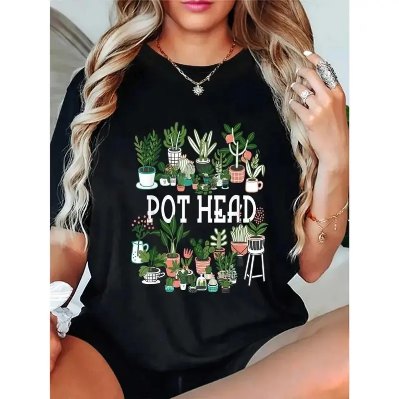 100% Cotton Plant Lover And Gardener: Pot Head Succulent Short Sleeve T-Shirt Breathable Fabric, Seamless, Shortsleeve, Graphics, Casual