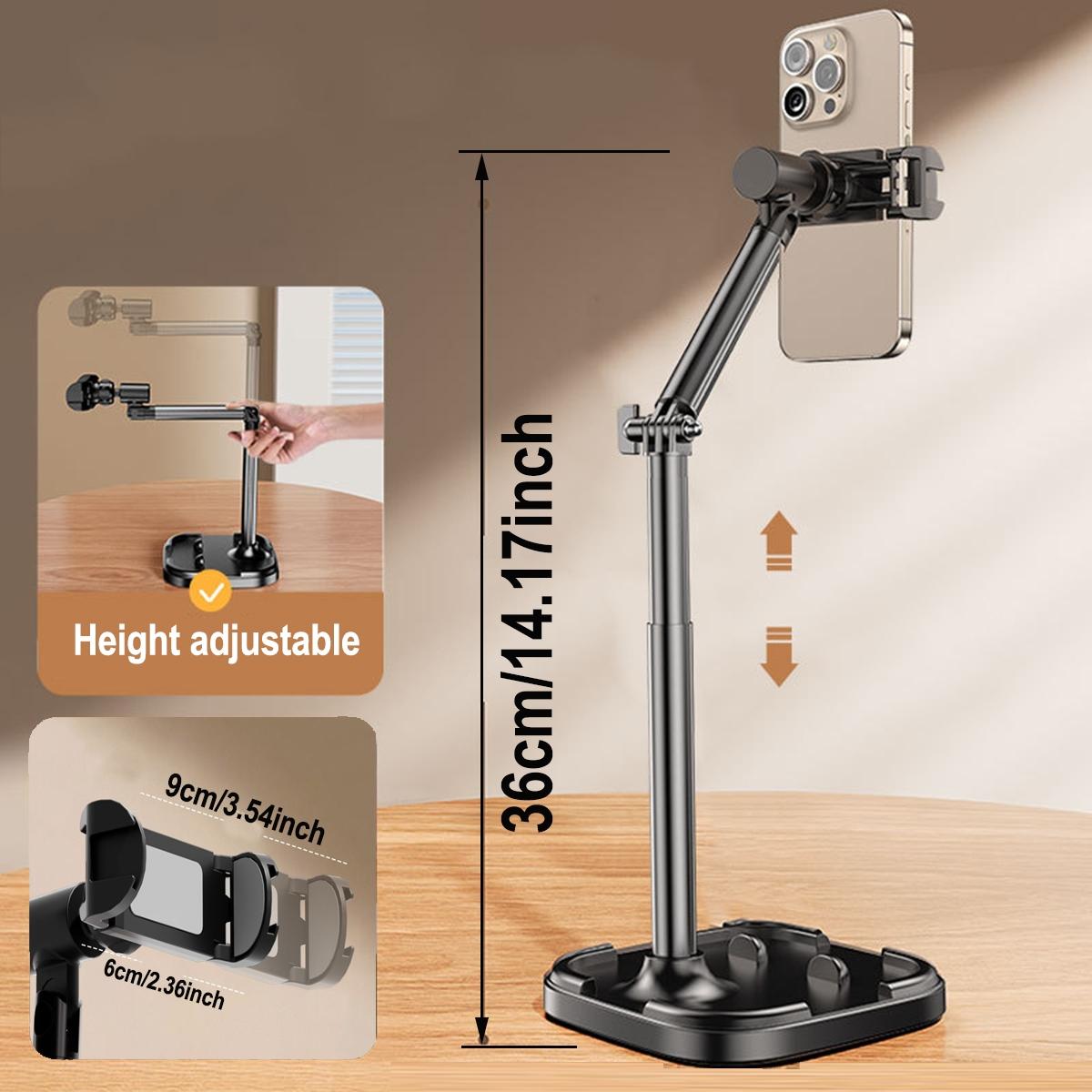 360 Rotating Desktop Phone Holder, Adjustable Live Streaming Stand, Aluminum Alloy Material, Selfie Accessories, Lazy Bracket, Tablet Stand
