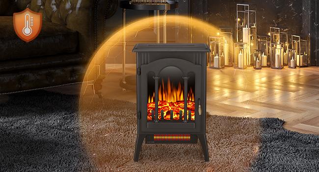 R.W.FLAME Electric Fireplace Heater, 20" Freestanding Fireplace Infrared Stove 1000W/1500W, 3D Realistic Flame Effects, Adjustable Brightness and Heating Mode