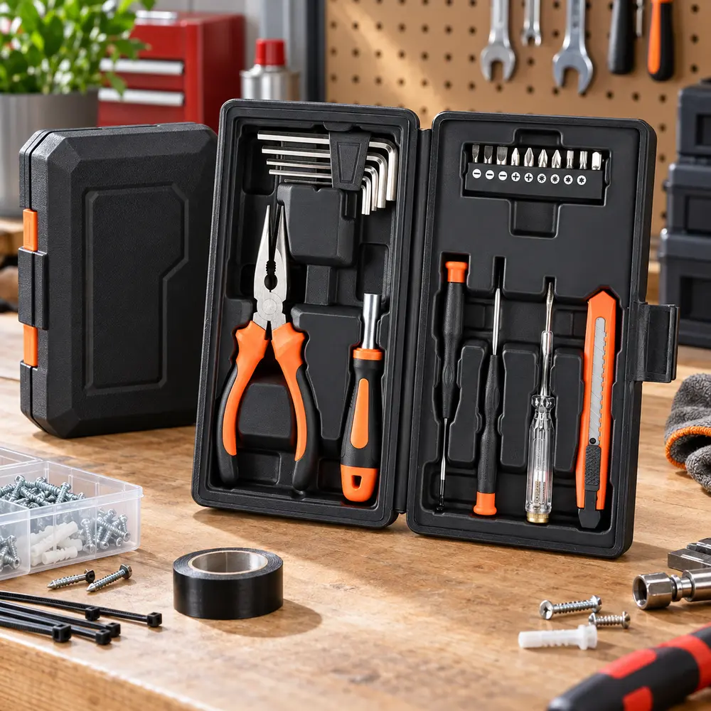 Compact 22PCS Home Repair Tool Set with Sturdy Toolbox, Heat-Treated Steel Tools, Ergonomic Handles, Precision Screwdriver Bits, Voltage Tester, Great for Daily DIY and Outdoor Maintenance