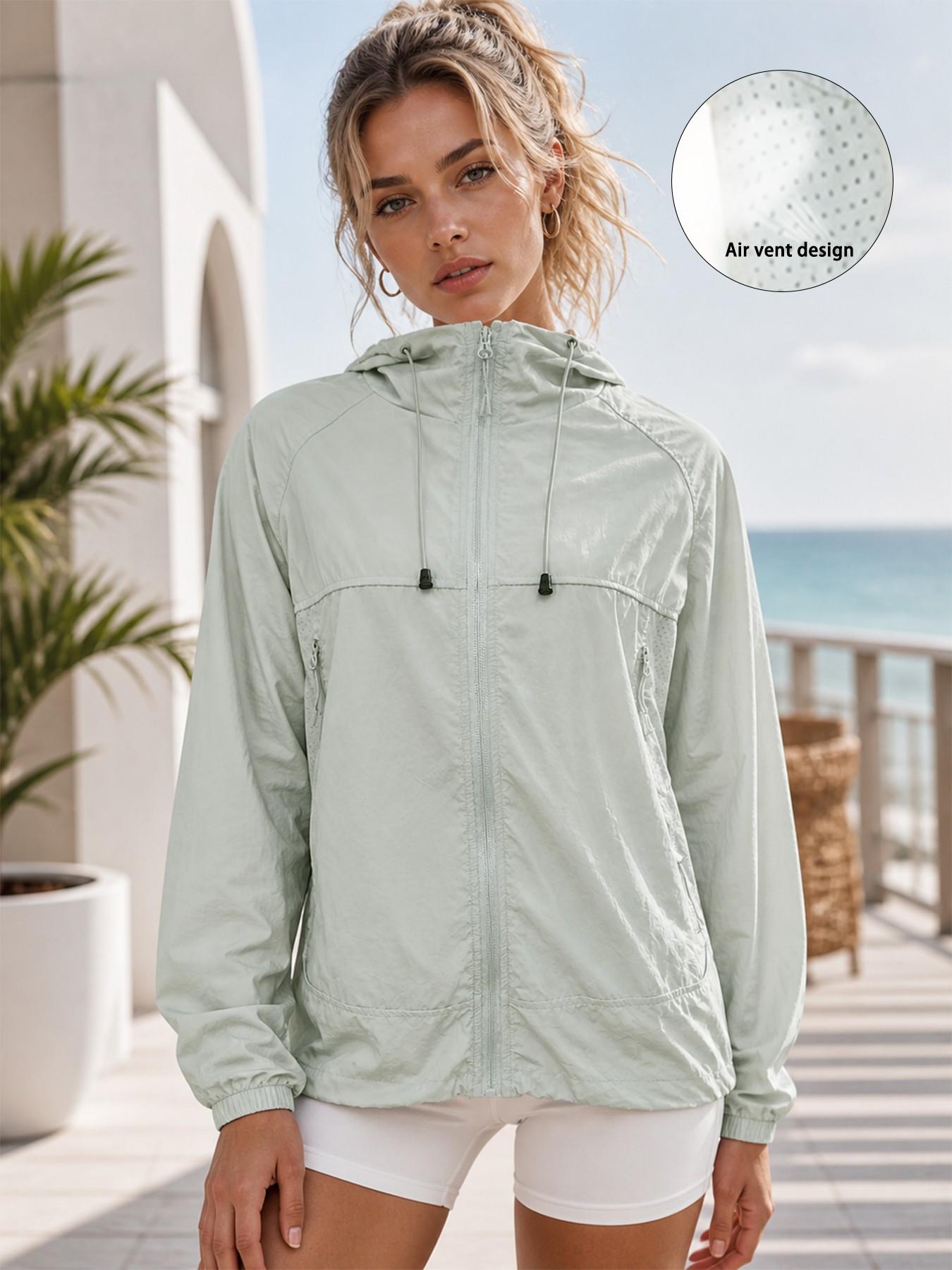 Women's Summer Lightweight Breathable Sun Protection Water Repellent Skin Jacket, Foldable Folding Outdoor Hiking Jacket with Zipper Pockets, Cool Air Conditioning Sports Coat, Casual Athletic Jacket, Zippered Jacket, Athletic Outerwear