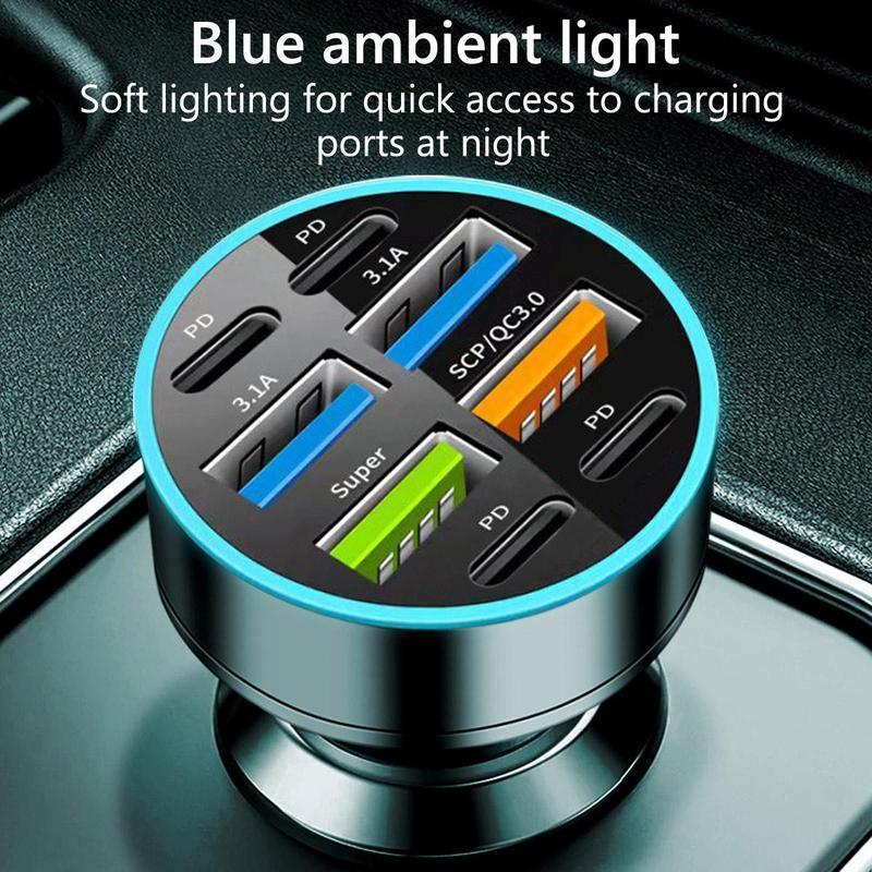 Automotive Charger 8-Port USB C , Rapid Charger, Mobile Phone Charger for Car, Multifunctional PD Fast Charging Car Adapter, Truck, SUV, Car Accessories,Car Essentials, Men Gifts Fast Charging Adapter