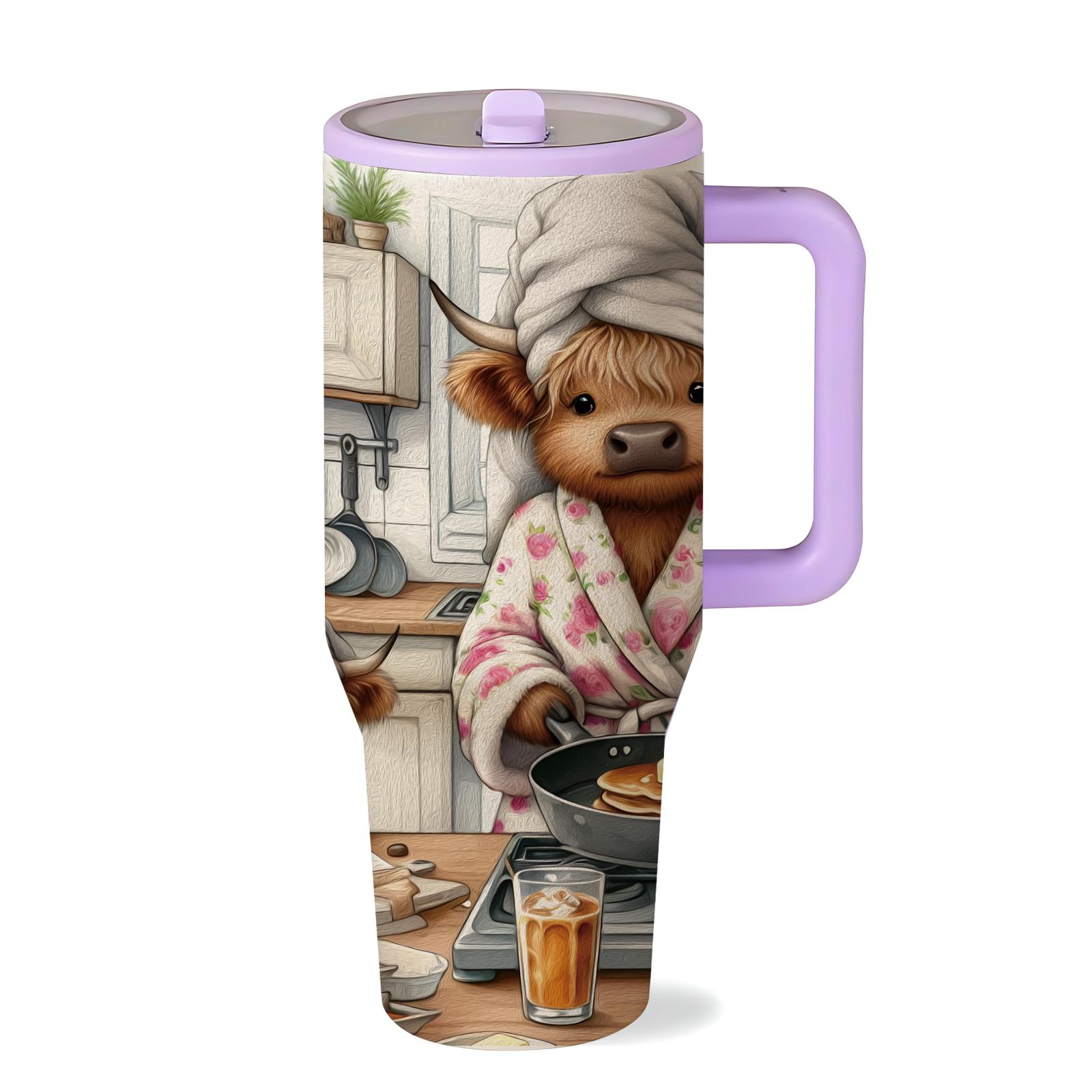 1 Pc 40oz insulated mug, funny cow mom vacuum mug, double wall thermal mug with handle, leak-proof lid, large capacity for hot cold drinks, keeps hot 12h cold 24h, stainless steel skinny tumbler, cute animal gift for women coffee lovers