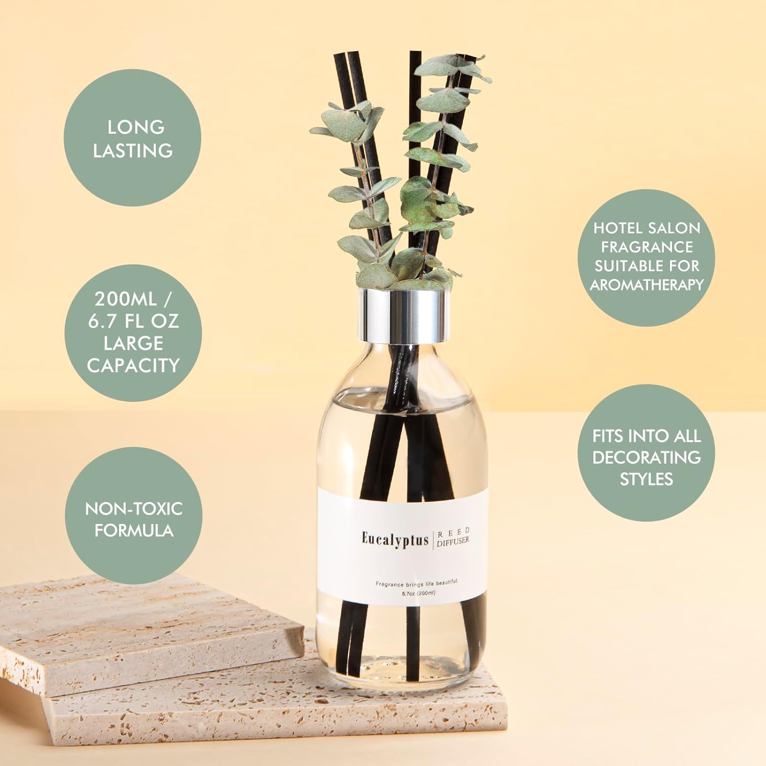 Reed Diffuser Set, 6.7 oz Eucalyptus Scented Diffuser with Sticks,   Reed Diffuser for Bathroom Shelf Decor