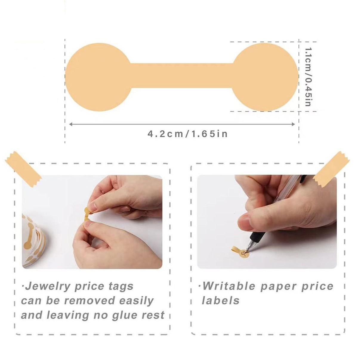 1000pcs Jewelry Price Tags, Blank Self-adhesive Jewelry Labels, Kraft Paper and White Retail Tags, Barbell Price Stickers for Small Business Merchandise, Suitable for Price Identification of Rings, Necklaces and Earrings