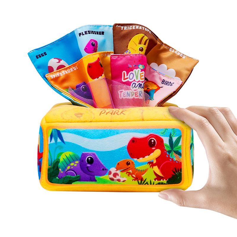 1count Baby Tissue Box - Montessori Infant Toys 5 Months Baby Tissue Box Learning Toy, Infant And Toddler Educational Toys With 3 Rattle Cloths And 10 Saran Wraps
