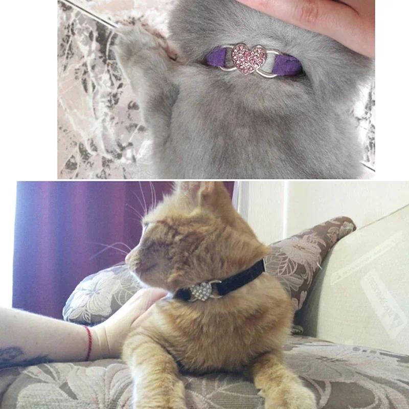 Soft Velvet Pet Collar - 8-Color, with Heart Charms, Bell, Safety Elastic, Adjustable Universal Fit for Small Dogs & Cats