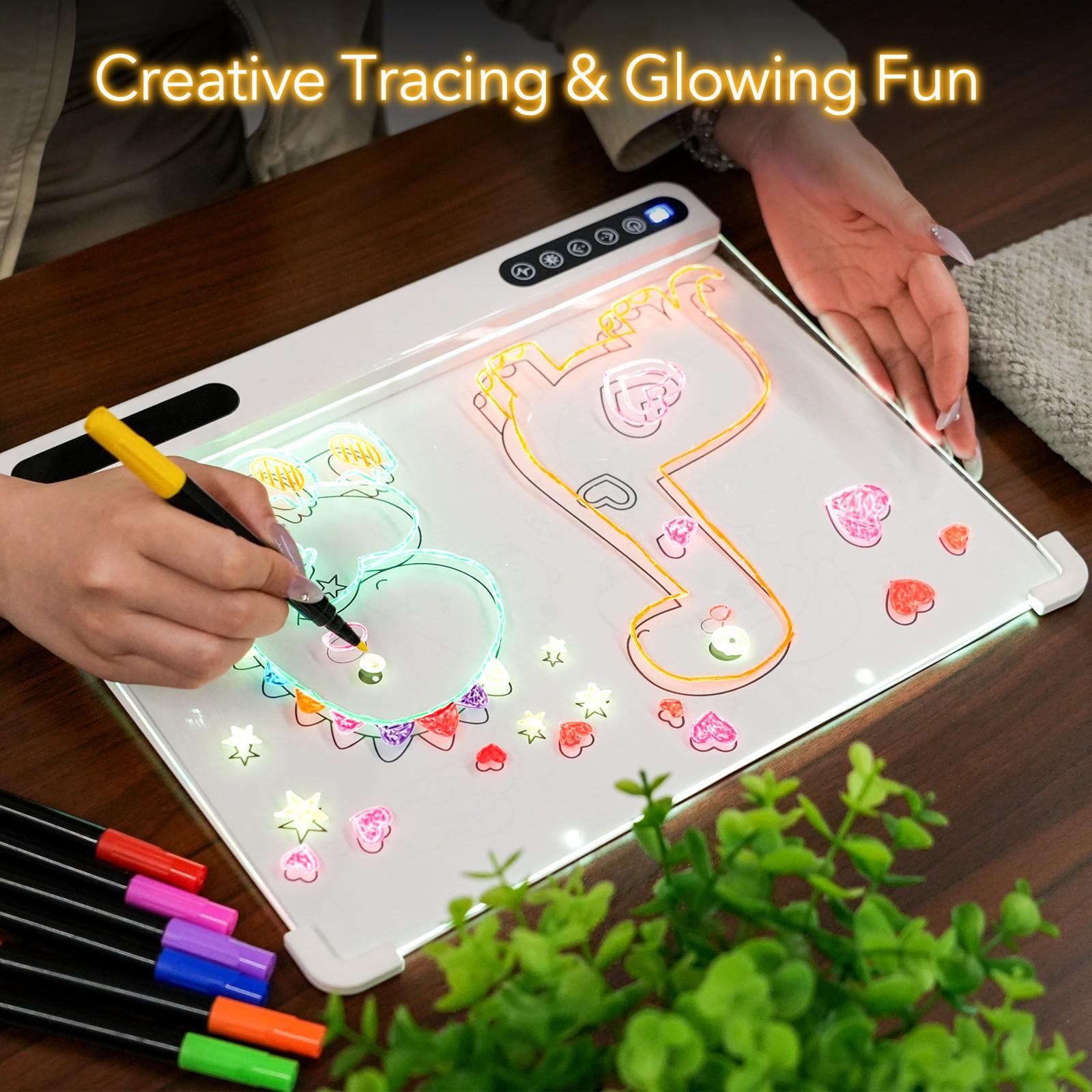 Rechargeable LED Acrylic Writing Board, 13.8x10.4 Inch Light Up Memo Board, 7 Colors, Includes 7 Markers, Home Office Christmas Gift