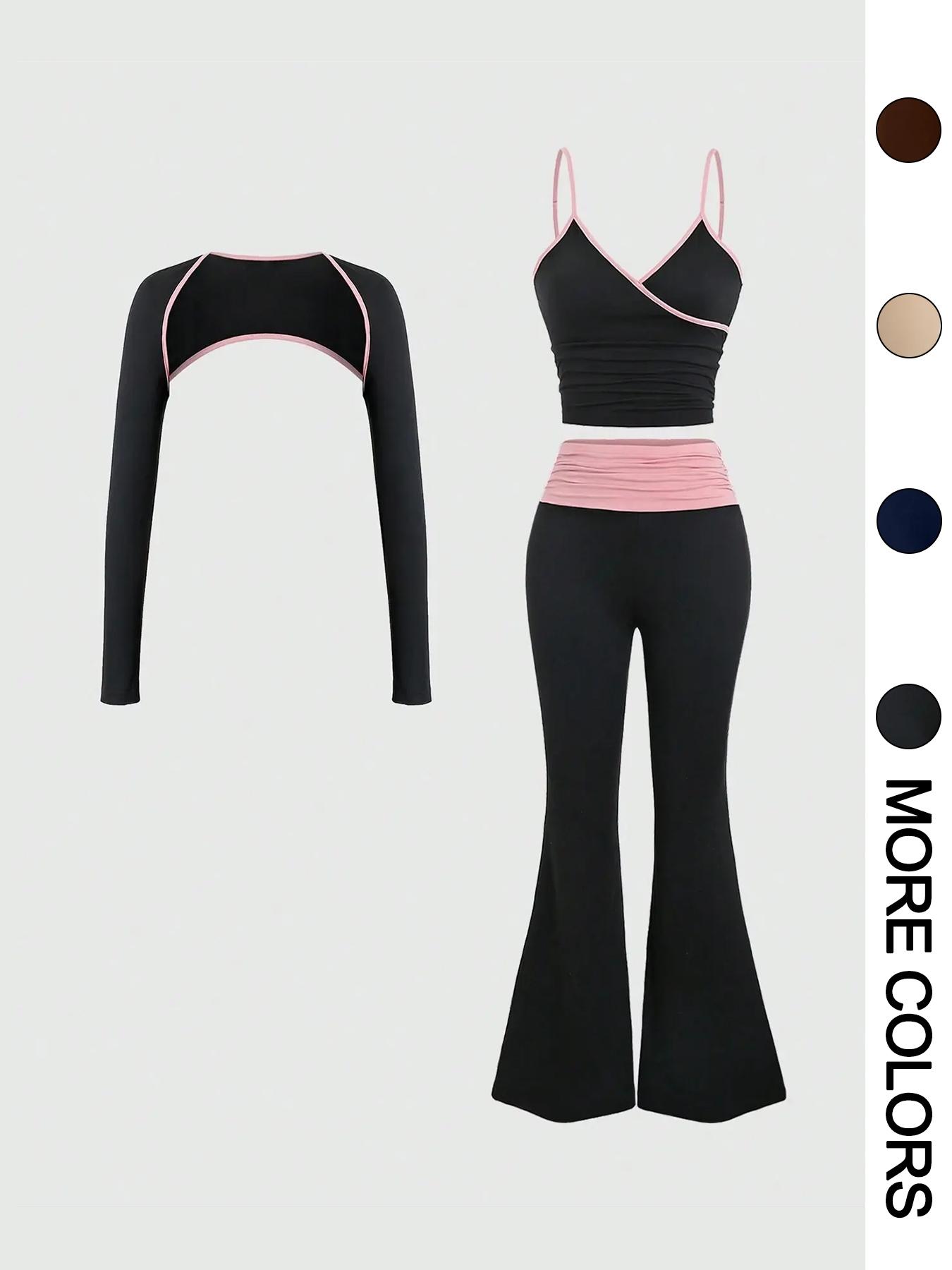 Women's Sporty Casual Three-piece Outfits for Yoga Gym Workout, Athletic Sets, Athleisure Activewear, Athleisure Workout Set, Ladies Spring & Fall Clothes