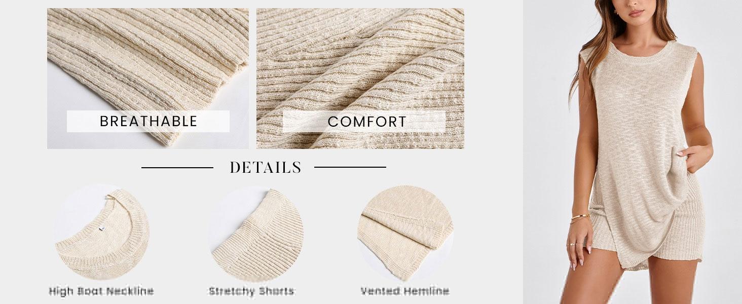 Naeduo Women's Summer Knit Set | Coastal Grandma Beach 2-Piece Outfit | Sleeveless Pullover Top Quick-Dry Shorts | Vacation Matching Sets & Y2K Surf Style Soft Womenswear | Breathable Crew Neck Pajama Clothes Suits Fabric Gamis Basic Black