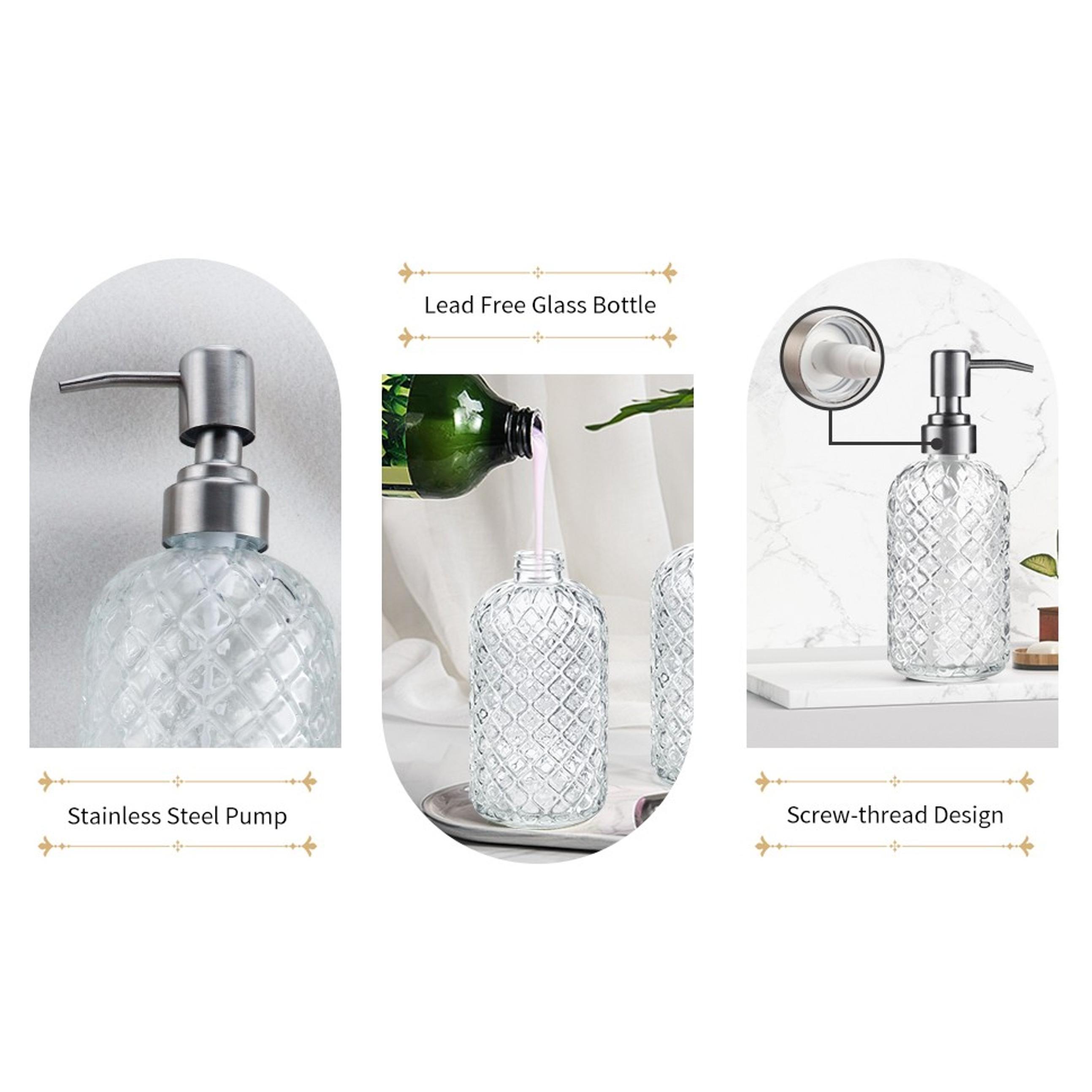 14 OZ Refillable Clear Glass Soap Dispenser for Hand Soap & LotionGift 14 OZ Refillable Clear Glass Soap Dispenser for Hand Soap & LotionGift