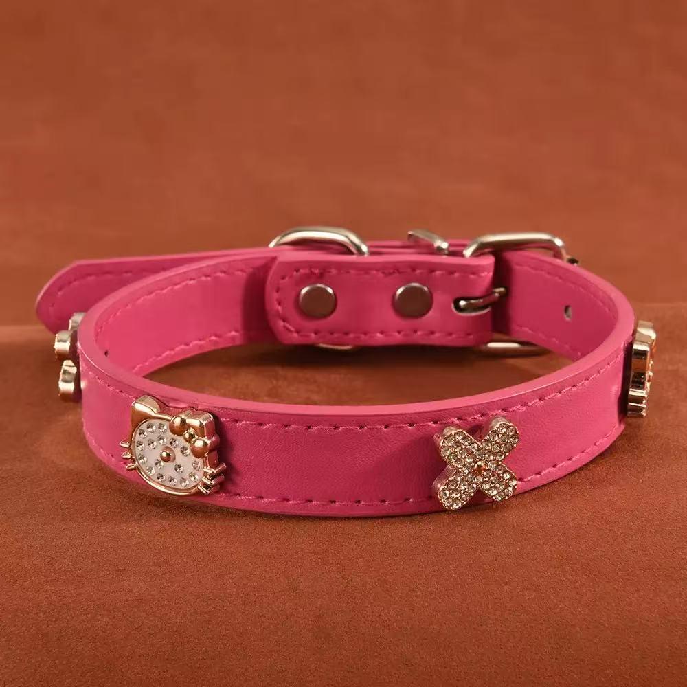 Leather Pet Collar for Small Dogs and Cats, Pearl and Rhinestone Design, Stylish Dog Harness Accessory, Elegant Cat Necklace