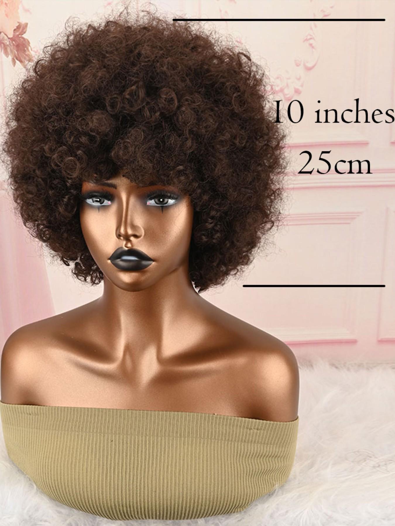 Chocolate Brown Fluffy Afro Synthetic Wig With Bangs High Temperature Fiber Short Kinky Curly Full Wig Retro Style For Women Party Cosplay Photoshoot