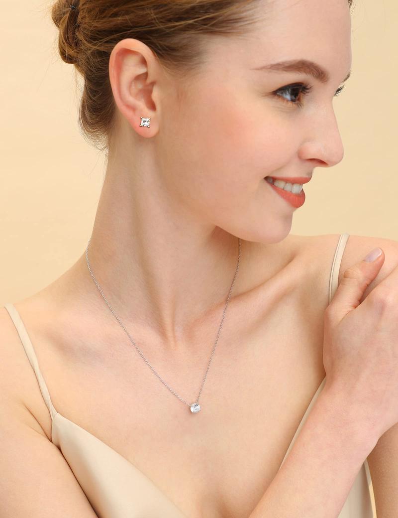 EAMTI 1 Carat*2 Princess Cut 925 Sterling Silver Cubic Zirconia Stud Earrings for Women CZ Stud Small Cute Earrings Hypoallergenic