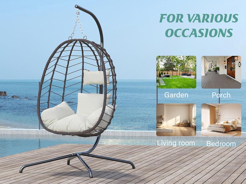 Hanging Egg Chair with Stand – Handwoven Rattan Patio Swing with Cushion, 350lb Capacity – Indoor/Outdoor Chic for Patio, Garden & Poolside Hanging Egg Chair with Stand – Handwoven Rattan Patio Swing with Cushion, 350lb Capacity – Indoor/Outdoor Chic for Patio, Garden & Poolside