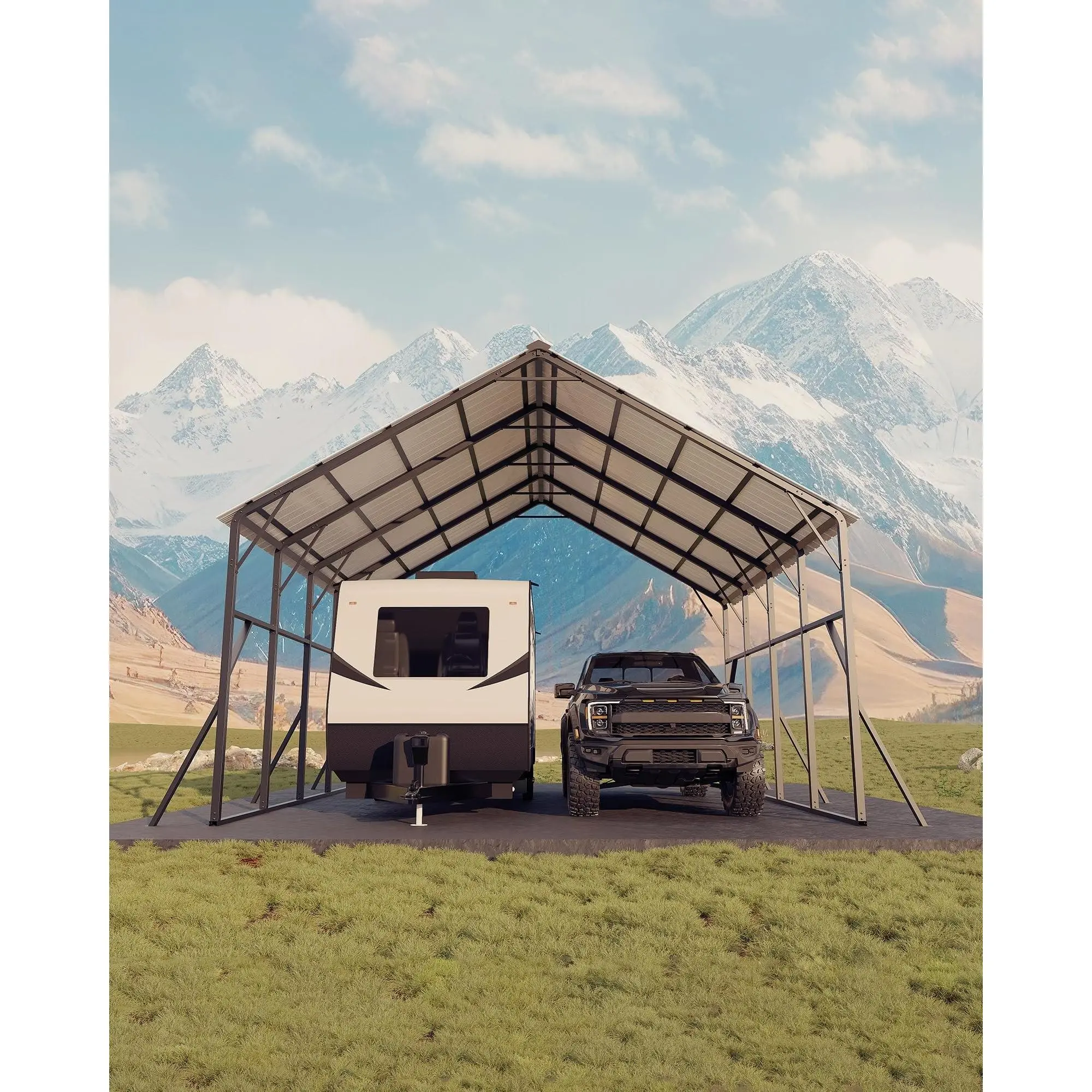 20x20 ft Heavy-Duty Metal Carport Kit, 2-Car Steel Carport Shelter - 120° Steep Vertical Roof for Snow Shedding - 173 in High-Clearance RV/Tractor Canopy