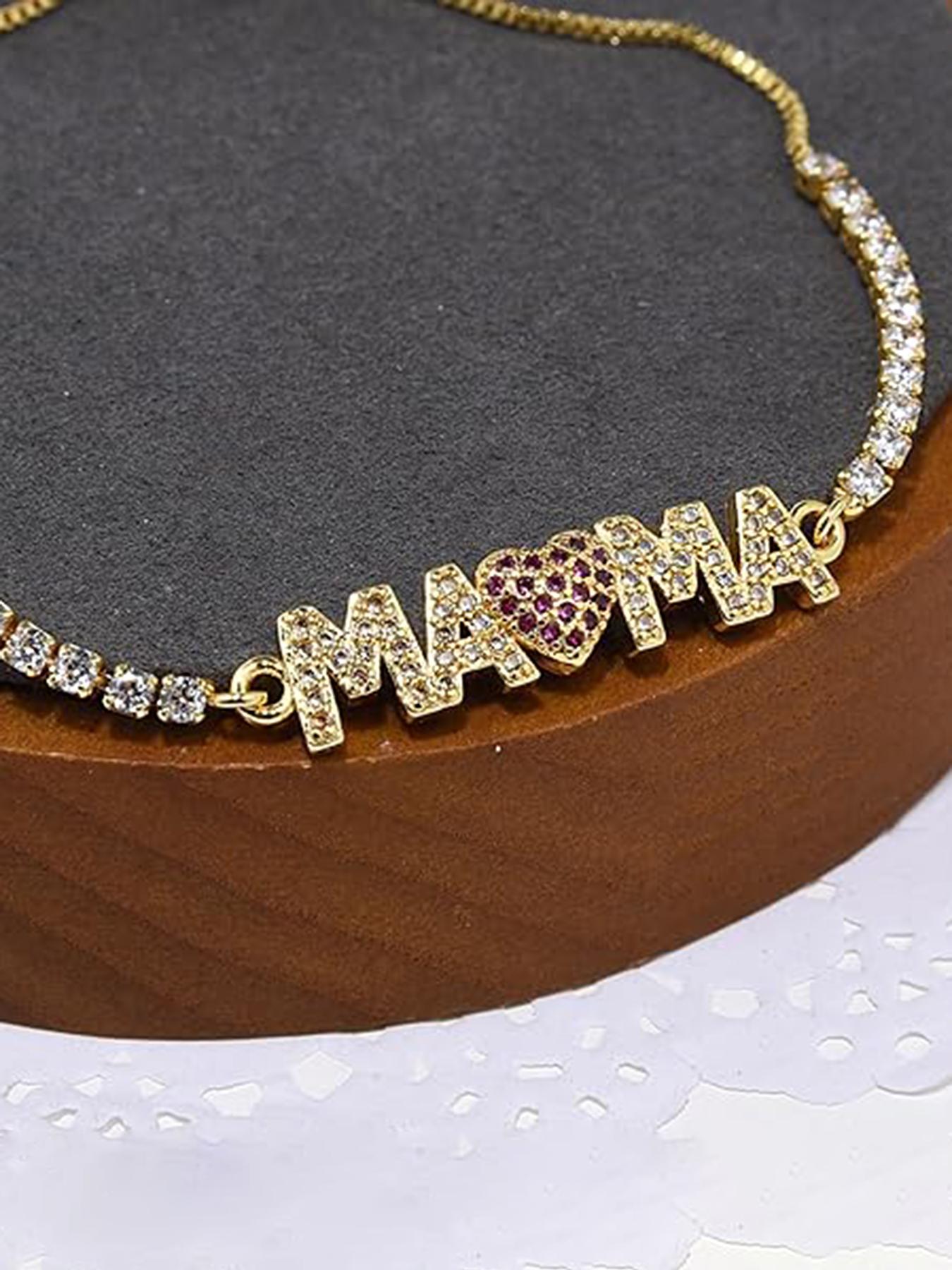 Fashion Gold Color "Mama" Charm Bracelets For Women Girl Adjustable Chain Length Luxury CZ Jewelry Gift For Mom