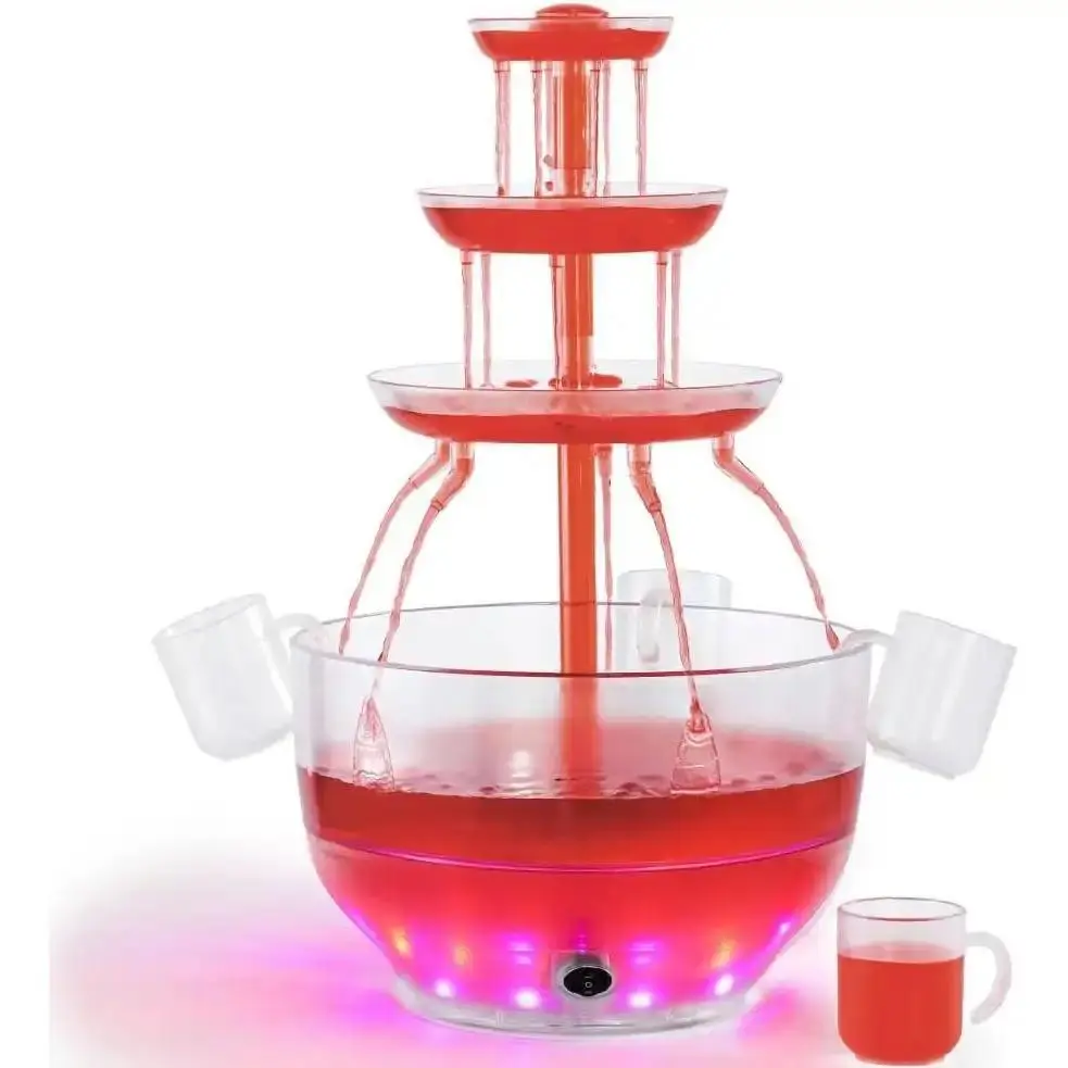 Tiered Cuisine Beverage Fountain - 1.5 Gal 3-Level Punch Bowl Tower, LED Base, 4 Reusable Cups, Drink Dispensers for Parties, Party Supplies for Juice, Panipuri