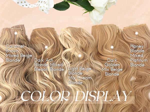 FESHFEN Clip in Hair Extensions - 4 PCS Long Wavy Thick Clip in Hairpieces Full Head Natural Soft Synthetic Hair Extension for Women