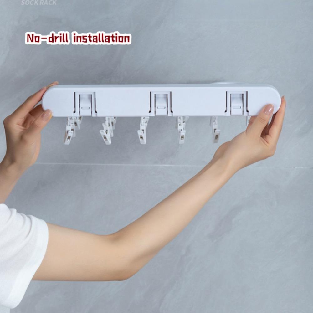 Folding Clothes Drying Rack - Wall-mounted Clothes Hanger with Clips, Space-saving Vertical Drying System, Suitable for Indoor / Balcony / Shower Room Use.