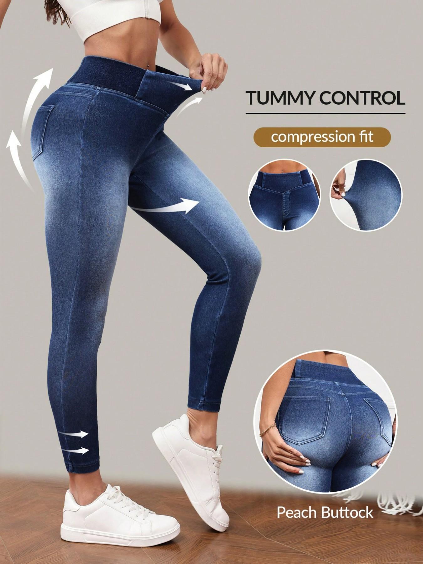 Women's High-Waisted Elastic Slim Fit Denim Jeans, Tummy Control Butt Lifting, Casual Flare Leg Pants with Pockets, All Seasons Wear