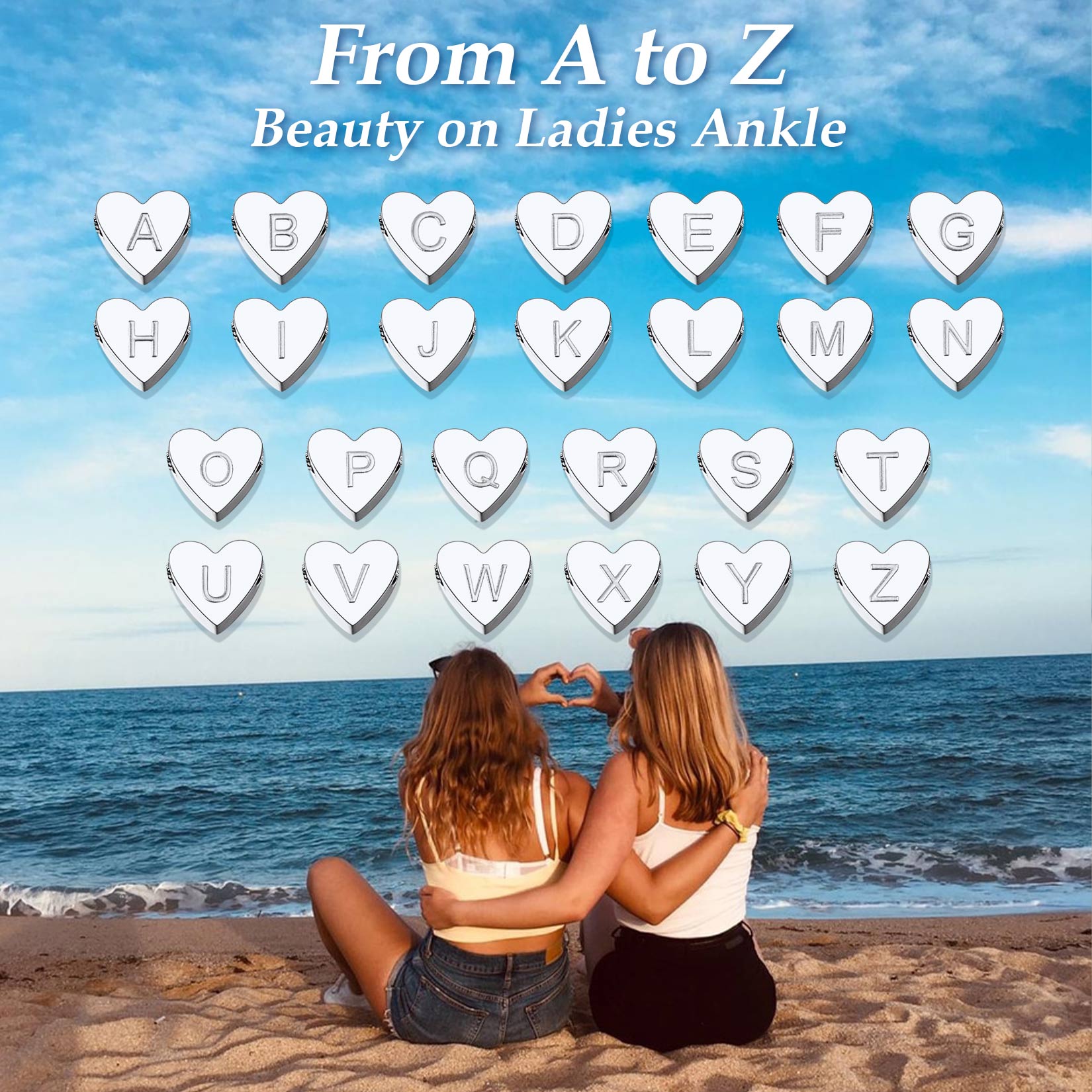 FindChic Initial Heart Anklet A-Z 26 Letter Ankle Jewelry Double-Layered Anklet Golden Stainless Steel Ankle Bracelet Foot Jewelry For Women Girlfriend