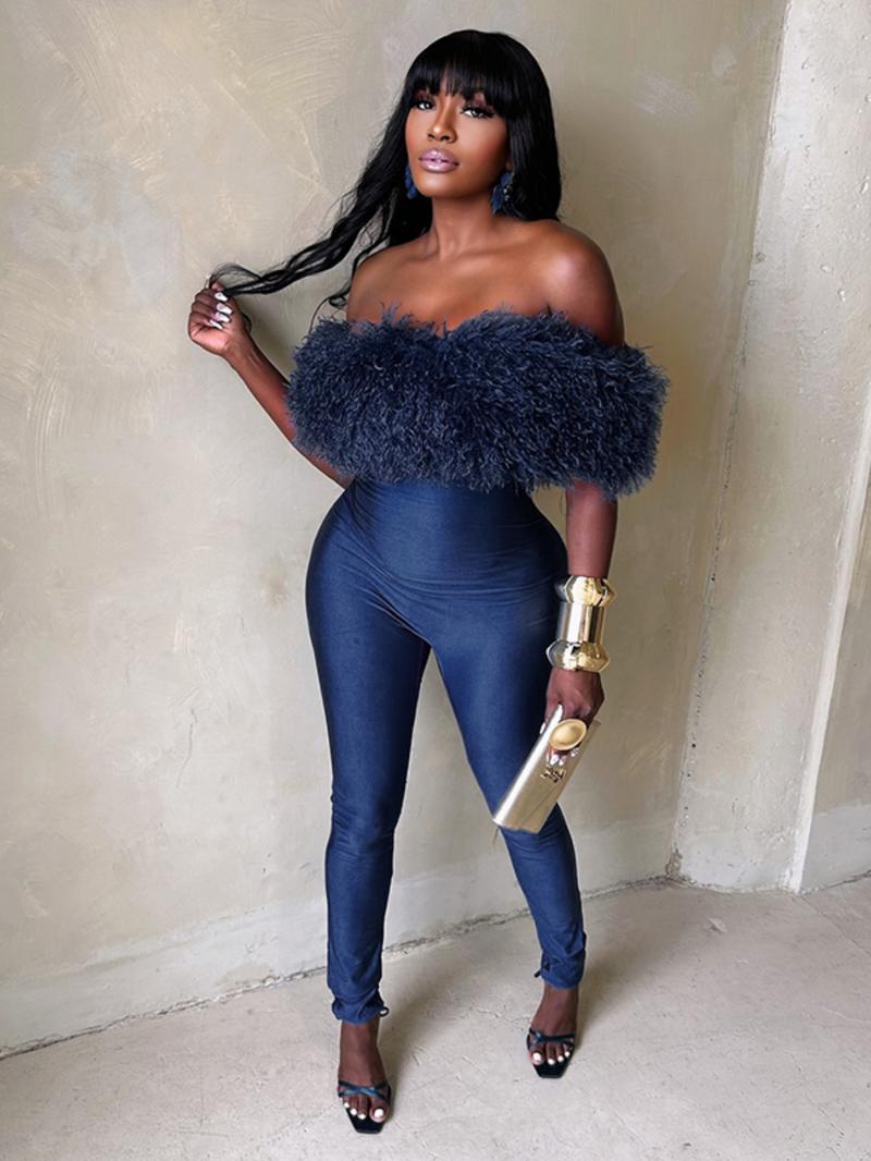 Women's Fashion Faux Fur Casual Jumpsuit, Comfortable Simple Design, Unique Style, Perfect for Daily Wear and Outdoor Activities