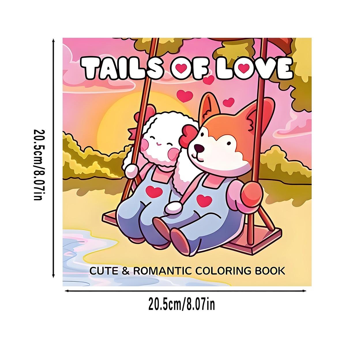 Bold & Easy Tails of Love Cute & Romantic Coloring Book for Kids & Adults, 22 Coloring Pages on 120gsm Thick No Bleed Paper, Odorless Glue Binding, Stress Relief Easy Coloring for All Ages