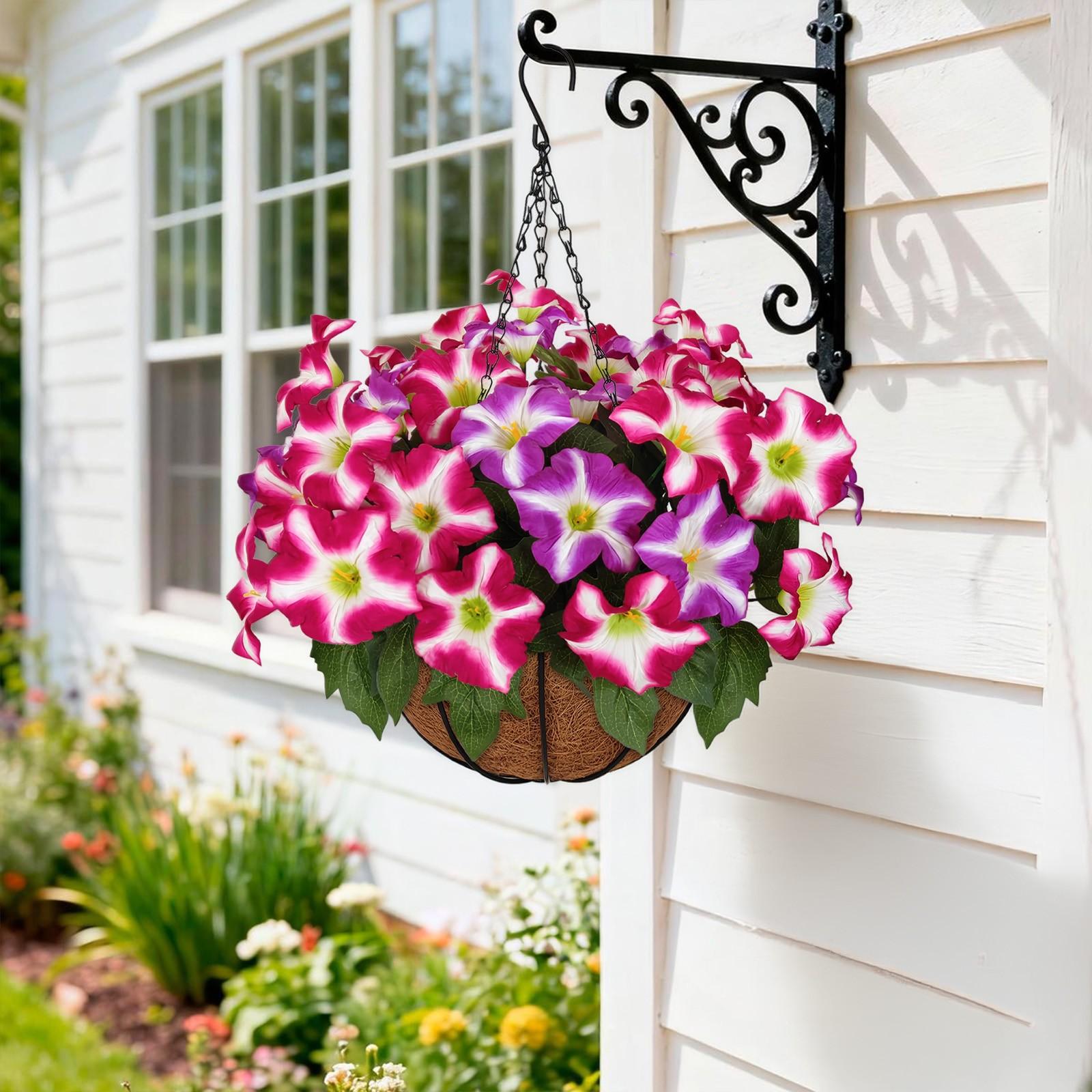 Outdoor Artificial Plant Hanging Baskets Set of 2, UV Resistant Porch Garden Decor, Durable Fake Plants for Outdoor Use