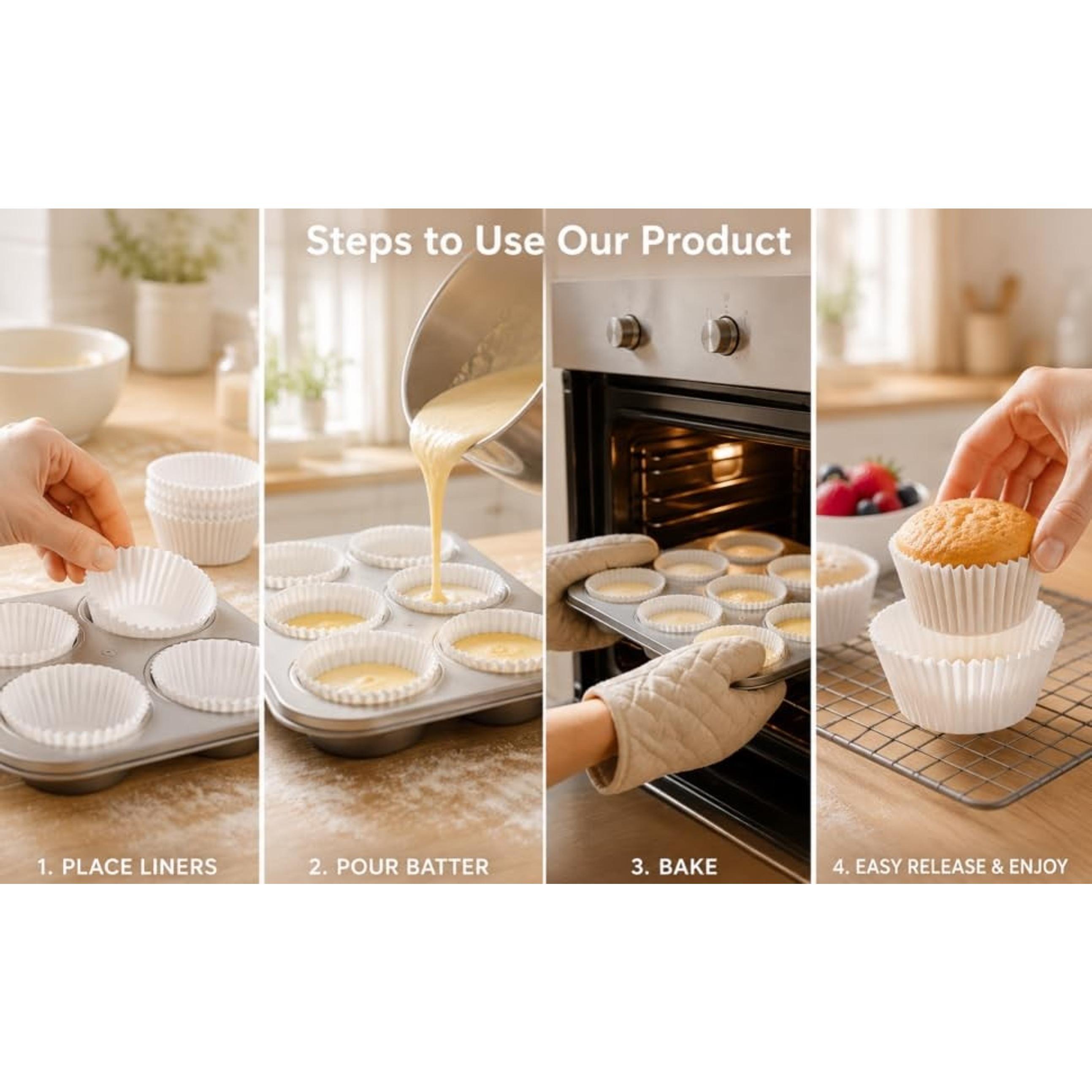 200 Count Non-stick White Cupcake Liners, Food-grade Parchment Muffin Liners, Greaseproof Baking Cups for Cupcakes, Muffins and Nuts
