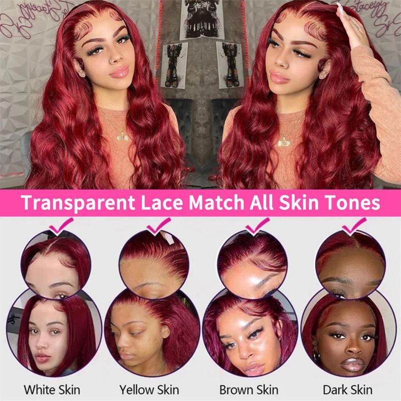Bling Hair Burgundy 99j Red 13x6 13x4 Body Wave Transparent Hd Lace Front Wigs Human Hair 99j Burgundy Red Wig for Women with Baby Hair 180 Density TikTokShopHolidayHaul