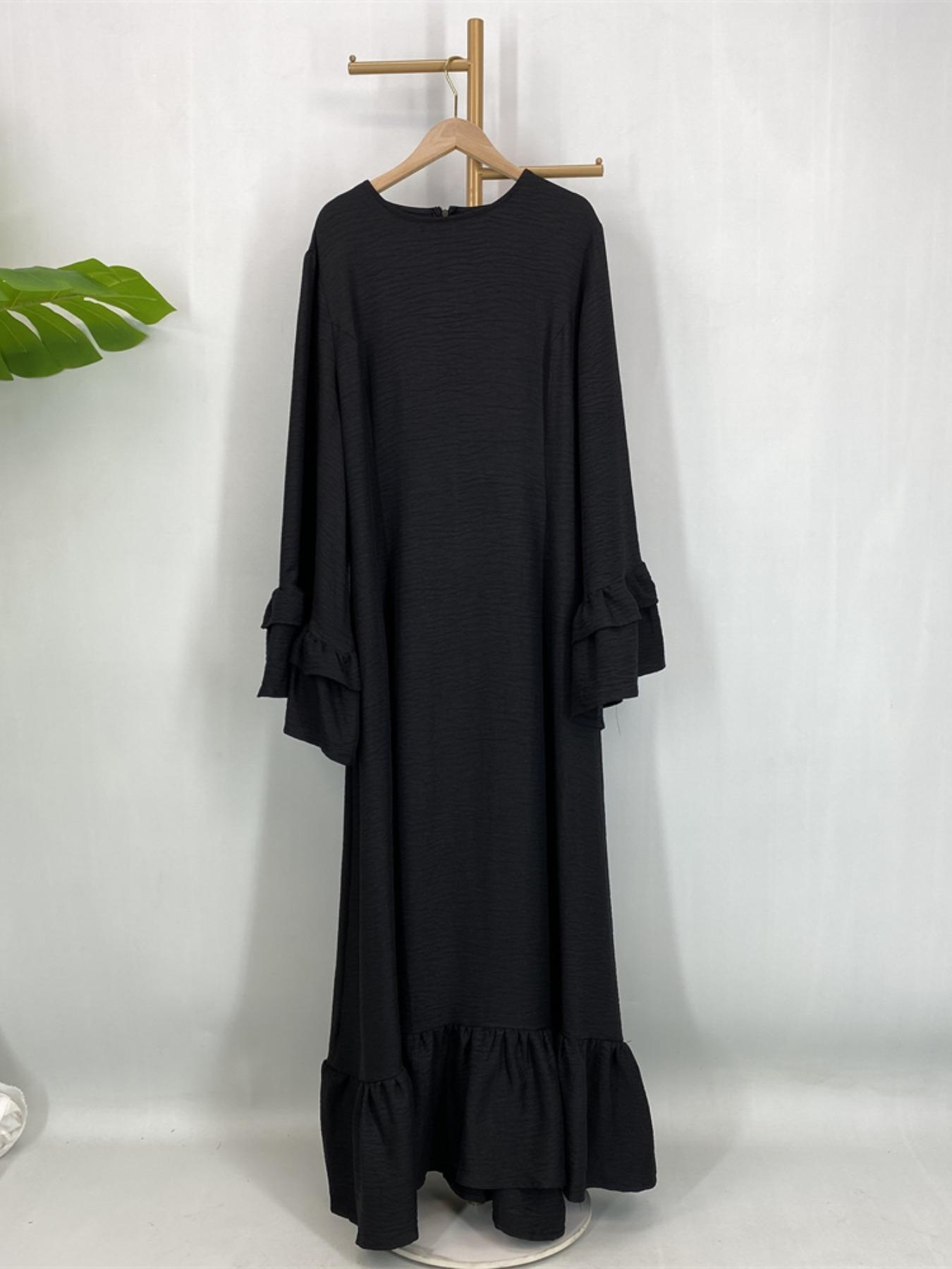 EID Muslim Women Long Robe, Islamic Clothing, Multicolor Bubble Sleeves, Fitted Plain Design, Suitable for Daily Wear & Religious Occasions