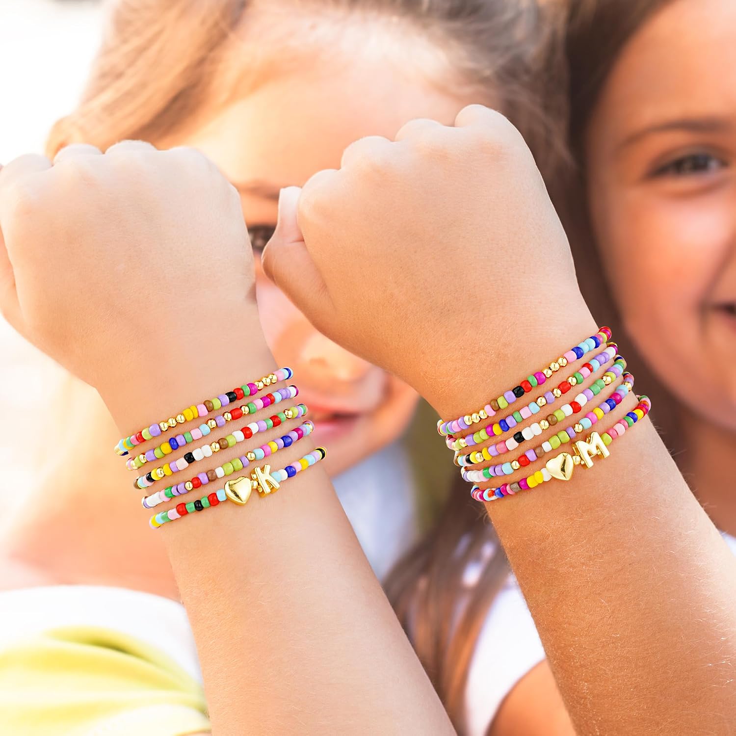 Gifts for Girls  - 5 count Colorful Beaded Initial Girls Bracelet | Cute Stretch Heart Letter Bracelet for Teen Girls, Initial Bracelet  for , Birthday Gifts for Girls Teen Girl