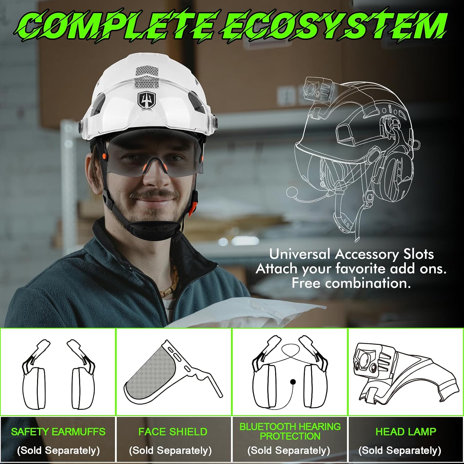 ABS Plastic Construction Safety Hard Hat with Tinted Visors, Vented Design for Men’s Work Head Protection, Construction Hat for Home Improvement & Work Safety