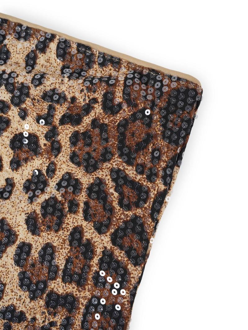 Sexy Leopard Print Sequin Halter Dress, Bodycon Short Skirt, Slim Fit, Perfect for Parties and Nightouts, Women's Fashion