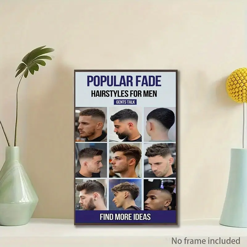 1 piece men's hairstyle canvas poster - Frameless modern barber wall decor painting - Popular gradient hairstyle chart (12x18inch/30x46cm) - Suitable for salons, home offices, living rooms - Canvas art print - Ideal gift for barbers and stylists, 2D flat