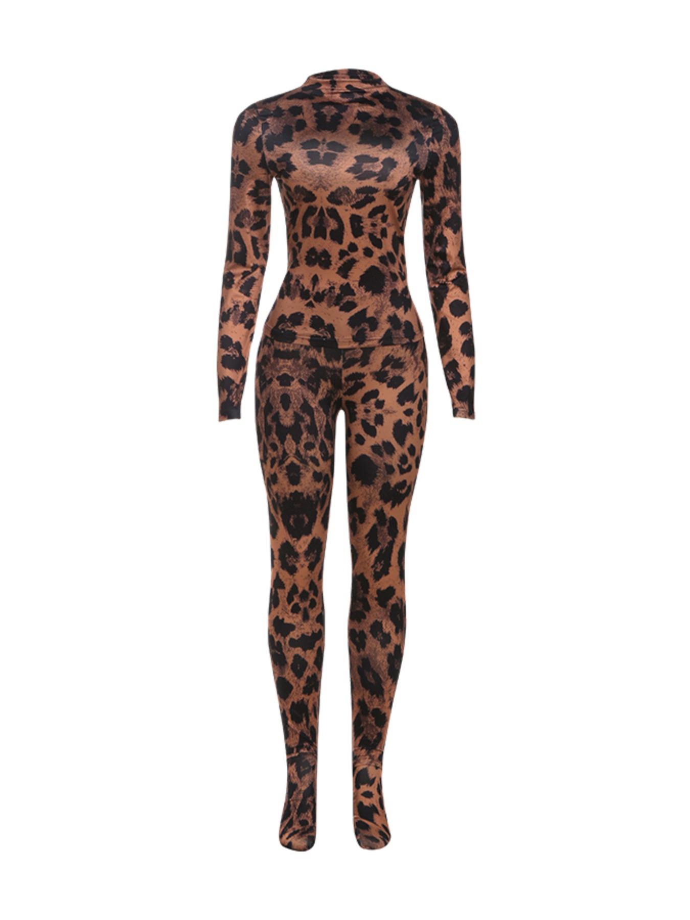 Elegant Fall Winter New Creative Streetwear Digital Print Long Sleeve Tight Top Slim Fit Pants Set, Women's Fashion