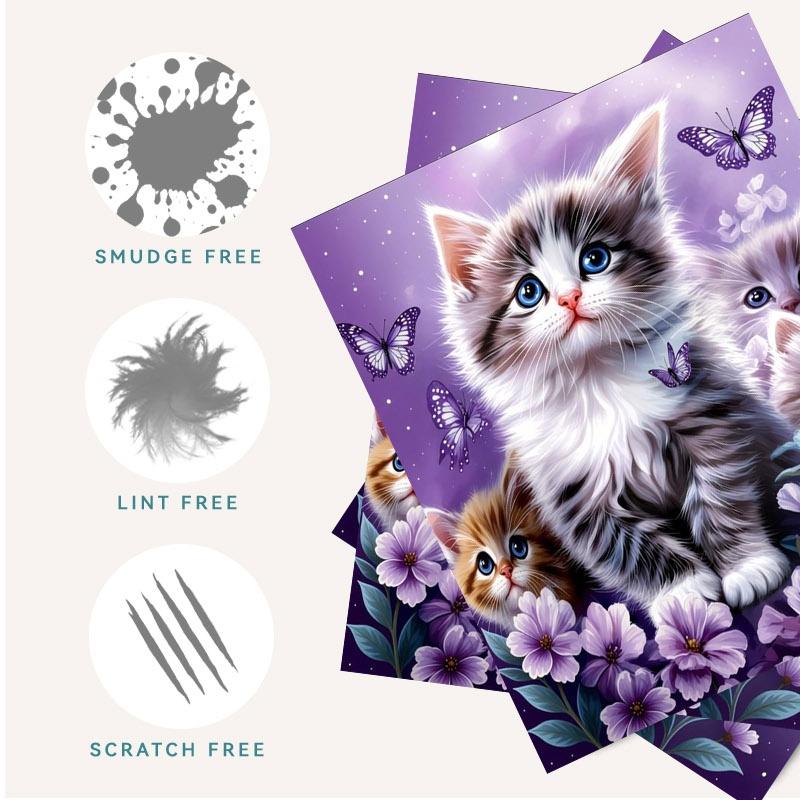 1/3/6/14pcs Kitten - Themed Cleaning Cloth, Suitable For Camera Lenses, Eyeglasses, Multiple Specifications Available, Single - Sided, Soft Material, Ideal For Home Use, Magical Purple Kitten Design