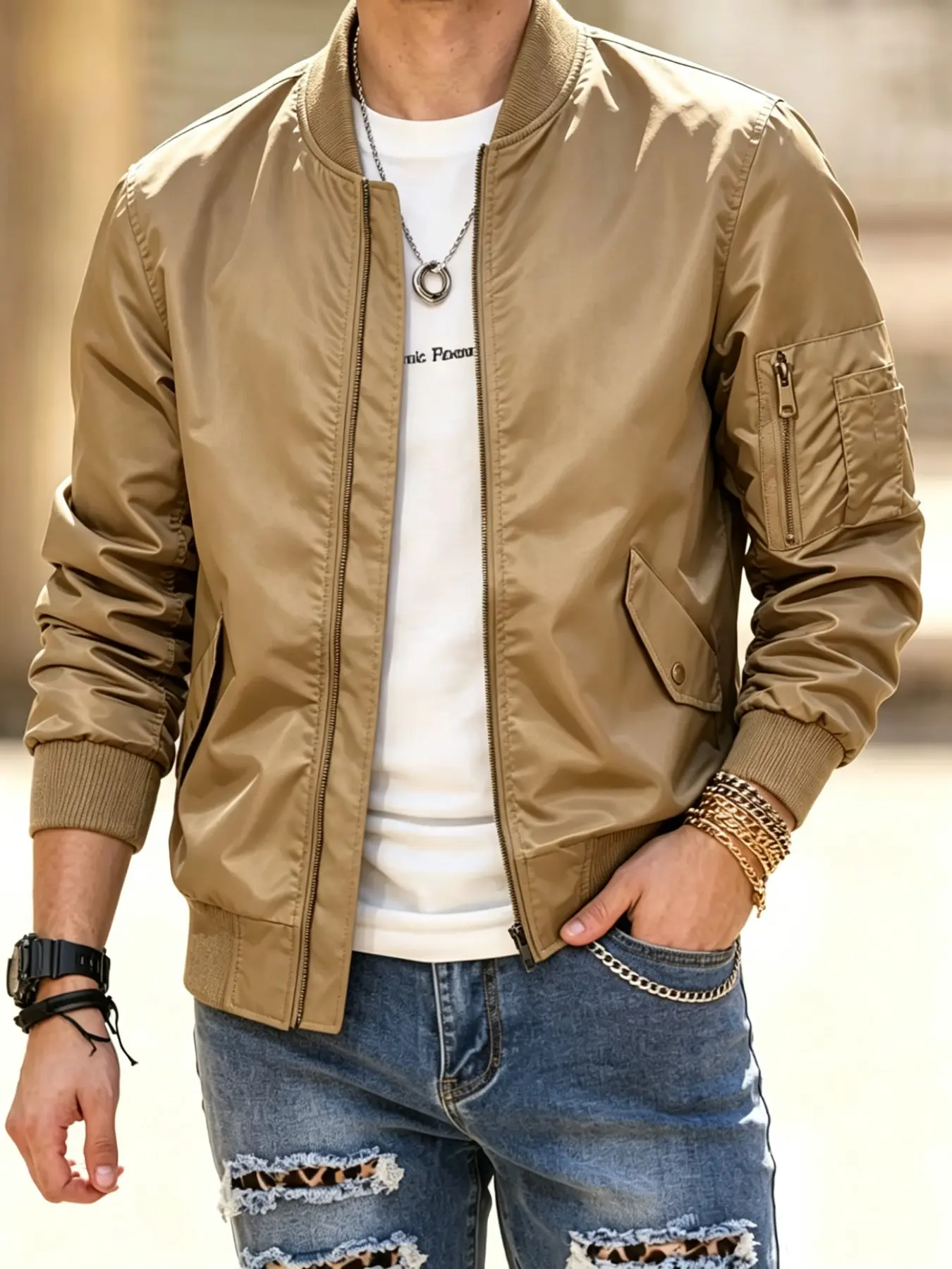 Men's Fashion Pilot Jacket for Spring and Autumn, Mature and Elegant, Outdoor Sports and Casual Wear, Perfect for Dining Out