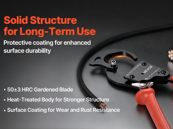 VEVOR Ratcheting Cable Cutter, Spring Steel Blades with PVC-Coated Handles, Quick-Release Button, Heavy Duty Ratchet Cable Wire Cutter for Cutting Copper Aluminum Cables Up to 600 MCM/ 300 mm