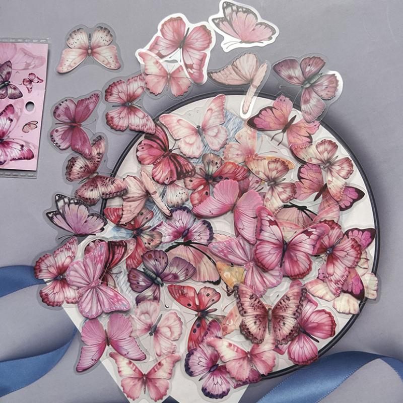 Cute Butterfly Sticker Pack, 40 Pcs Pet Transparent Waterproof DIY Decorative Stickers, Perfect for Water Cups and Crafts