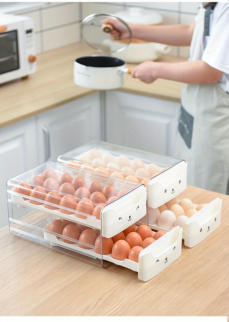 Double Layer Fresh Egg Storage Container, Holds 18 Eggs Per Layer, Transparent Stackable Plastic Tray with Handle, for Fridge Kitchen Home, Refrigerator Accessories