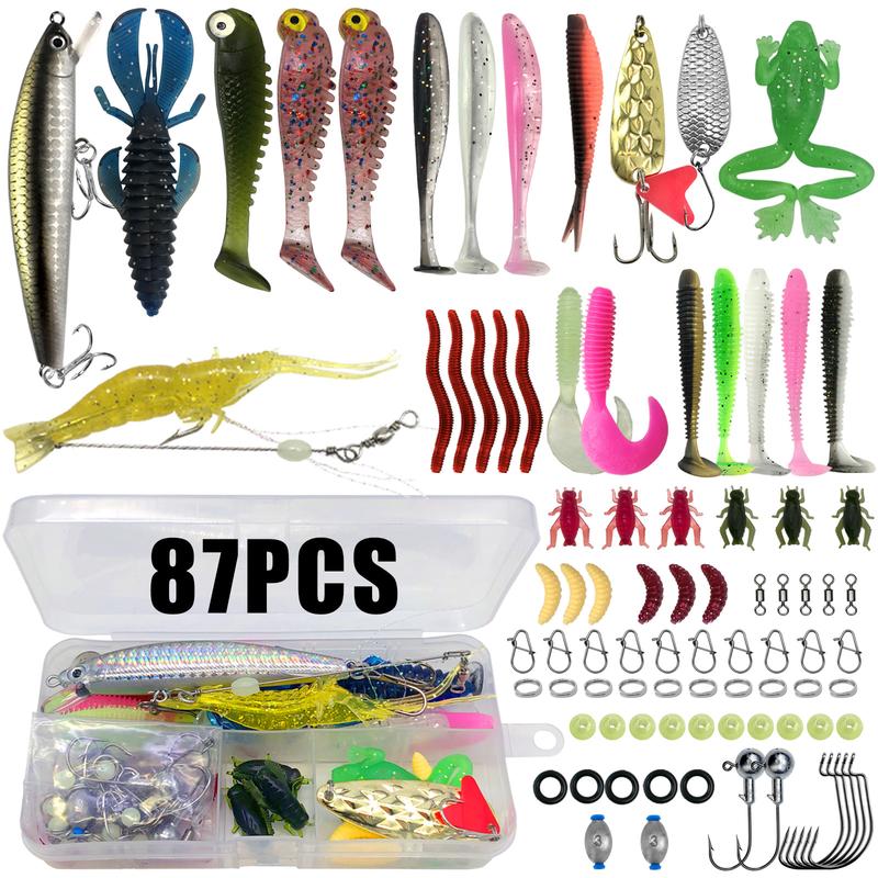 Fishing Lure Set, Crank Bait, Rotary Soft Plastic Worm Triple Hook Fish Hooks Lead Pendant Accessories, Durable Fishing Gear Kit, Artificial Fishing Lure