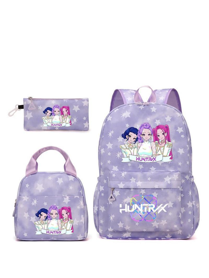 3pcs  Women's backpack with large capacity, kpop girl group printed zipper closure, fashionable and versatile, personalized and trendy, suitable for students to go to school, campus, work, commuting, shopping, women's backpack, School Backpacks