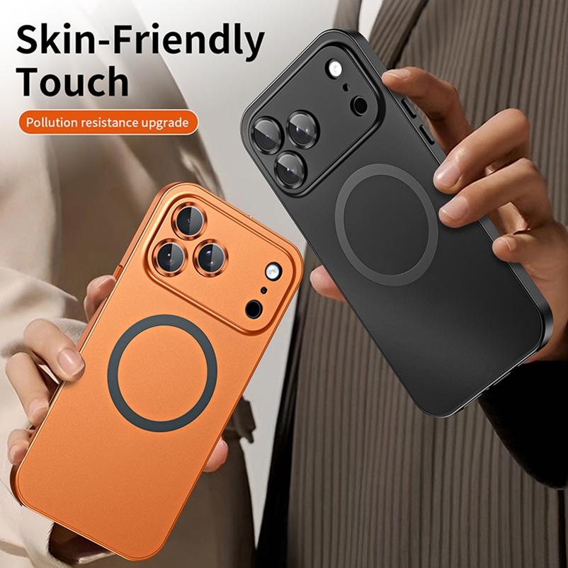 Metal frame with magnetic Magsafe snap design, made of alloy aluminum, specially designed for Apple/iPhone 17/16/15/14/13/12 Pro Max Plus, with shockproof function. Ultra-thin phone case, fully covers lens protection, compatible with wireless charging, an
