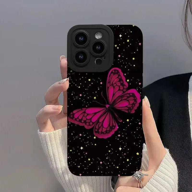 Rose Red Butterflies All-Inclusive Smartphone Case with Protection Cover for iPhone 18,17,16,15,14,13,12 Pro Max Devices