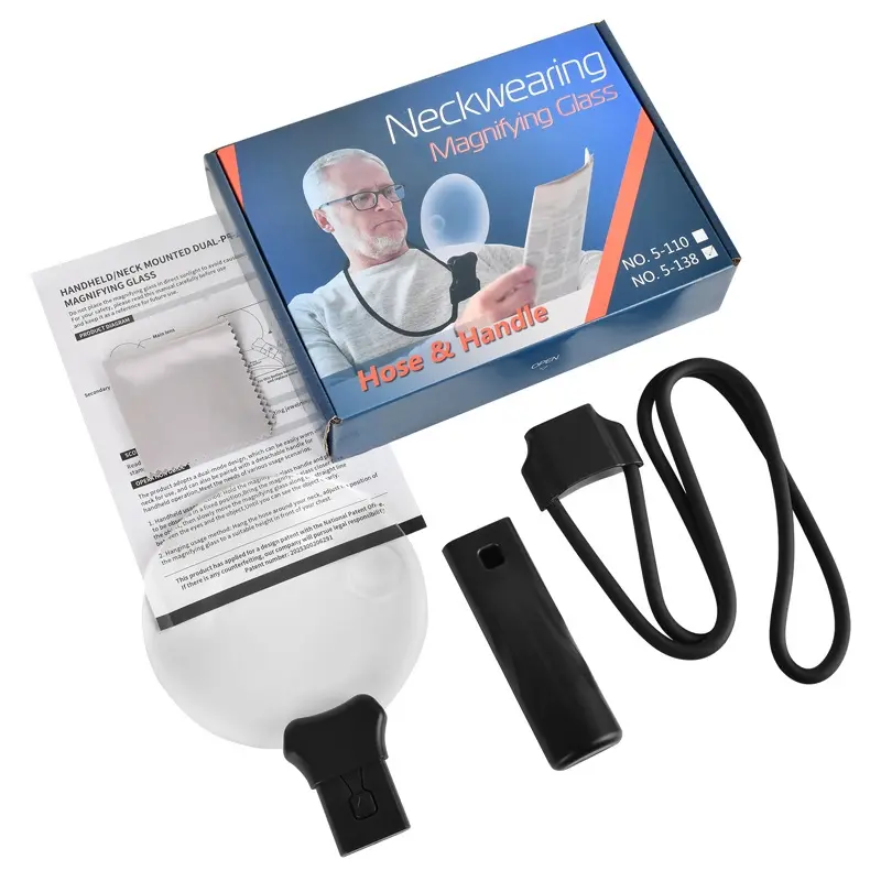 5X Hands Free Reading Magnifier, 4.33 Inch Diameter Lens with Adjustable Neck Stand, Ideal for Seniors Low Vision Users, Sewing, Handcrafts, Cross Stitch, Inspection and Repair Work