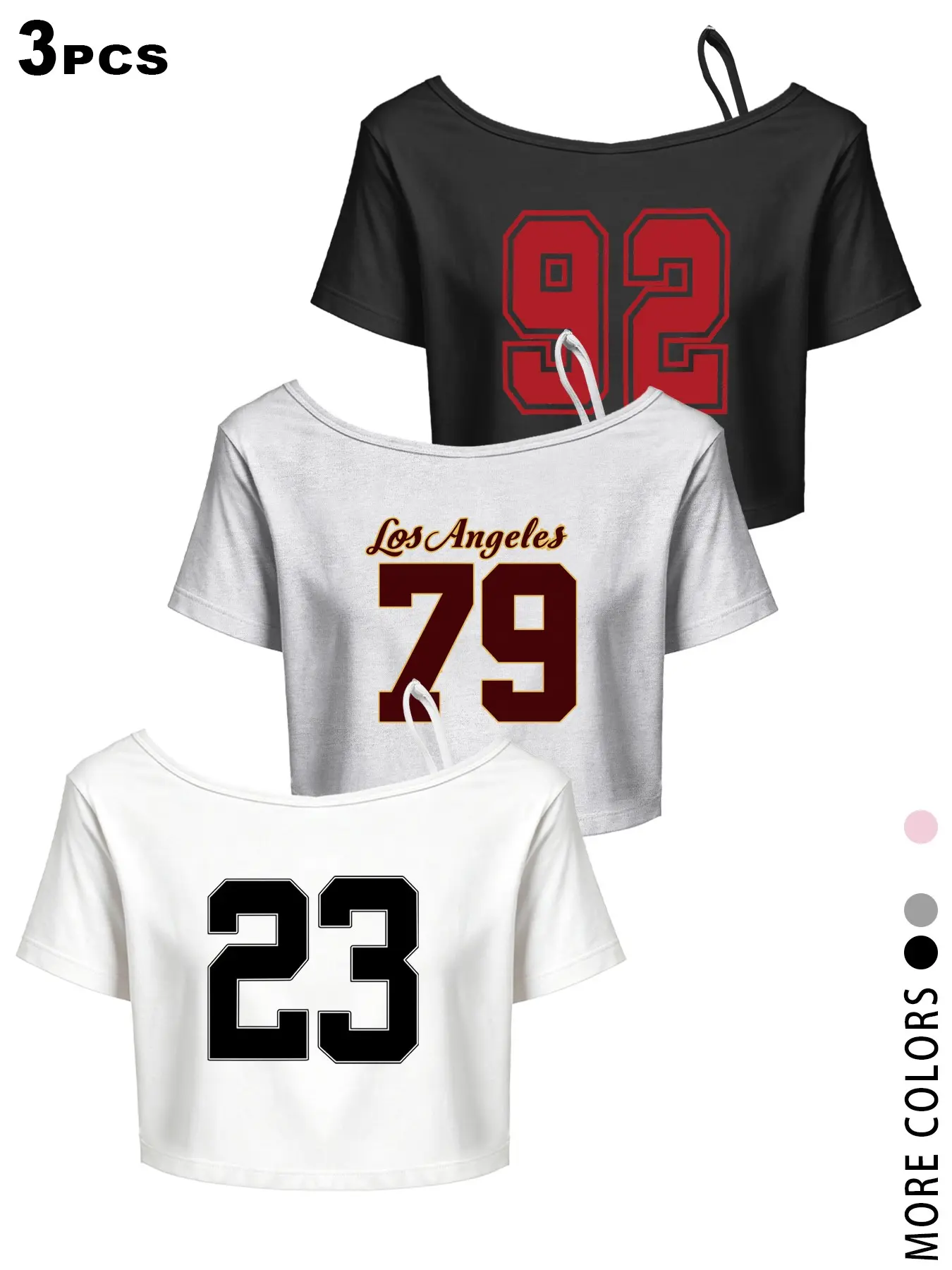 2026 3 Piece Pack Off Shoulder Crop T-Shirt for Women, Chic, Fashion, Number Print Asymmetrical Short Sleeve Top, Casual Y2K Sporty Cropped Tee, Daily Wear, Gym, Party, Summer Outfit, Sexy Off Shoulder Crop Top, It Girl Style Casual Fitted Streetwear