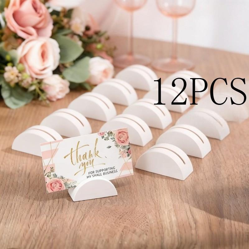 12pcs Wooden Photo Holders, Wedding Decor, Table Number Stands, Multi-Use Desktop Display Rack, Half-Circle Design, No Cards Included